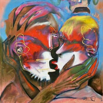 Painting titled "el beso" by Dennys Santos Diaz, Original Artwork, Ink