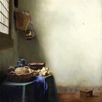 Obrazy i ryciny zatytułowany „Breakfast | Vermeer…” autorstwa Dent-De-Lion Du Midi, Oryginalna praca, Malarstwo cyfrowe
