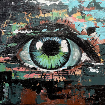 Peinture intitulée "Blue Emerald Eye /…" par Denys Sobol, Œuvre d'art originale, Acrylique Monté sur Carton
