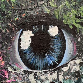Картина под названием "Green Jungle Eye /…" - Denys Sobol, Подлинное произведение искусства, Акрил Установлен на Деревянная…