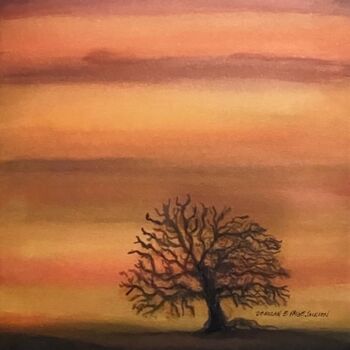 Painting titled "Lone Tree" by Deborah Paige Jackson, Original Artwork, Watercolor Mounted on Other rigid panel