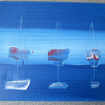 Schilderij getiteld "29-trois-bateaux-au…" door Deph, Origineel Kunstwerk, Acryl