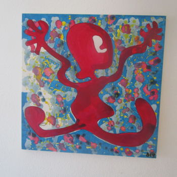 Peinture intitulée "pink-alien.50x50 cm" par Deph, Œuvre d'art originale, Acrylique