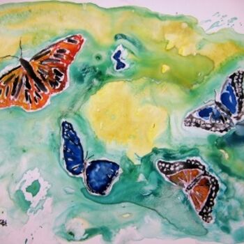 Malerei mit dem Titel "3 butterflies" von Derek Mccrea, Original-Kunstwerk, Öl