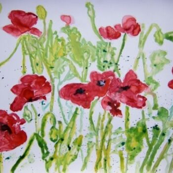 Pittura intitolato "red poppy flowers" da Derek Mccrea, Opera d'arte originale, Olio