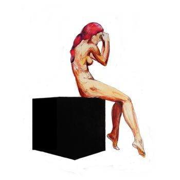 Peinture intitulée "anxiety box" par Deren Ümit, Œuvre d'art originale, Aquarelle