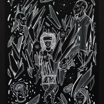 Dessin intitulée "White on Black seri…" par Sergei Dergaev, Œuvre d'art originale, Stylo gel
