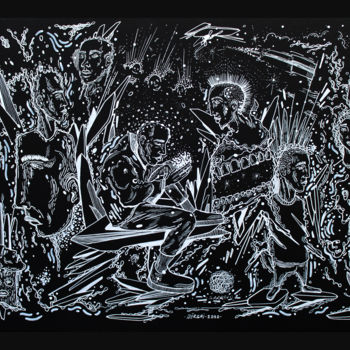 Dessin intitulée "White on Black seri…" par Sergei Dergaev, Œuvre d'art originale, Stylo gel