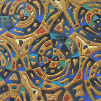Pittura intitolato "Золото на синем" da Sergey Dergun, Opera d'arte originale, Pastello