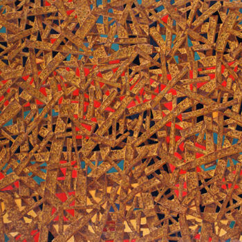 Painting titled "Red inside" by Sergey Dergun, Original Artwork, Oil Mounted on Wood Stretcher frame