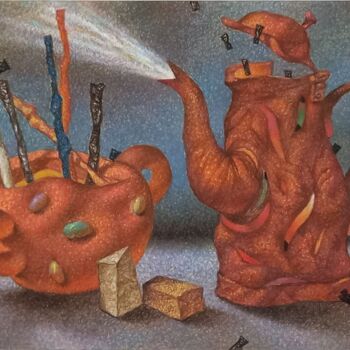 Pittura intitolato "Red Teapot" da Sergey Dergun, Opera d'arte originale, Pastello