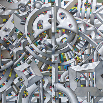 Картина под названием "Optimistic construc…" - Sergey Dergun, Подлинное произведение искусства, Масло