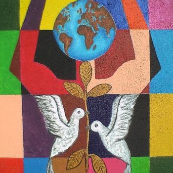 Malerei mit dem Titel "Peace in the world" von Abdoul-Ganiou Dermani, Original-Kunstwerk