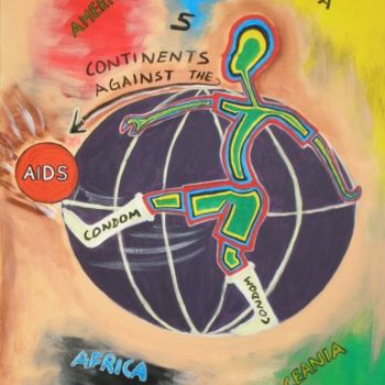 Peinture intitulée "5 Continents Agains…" par Abdoul-Ganiou Dermani, Œuvre d'art originale