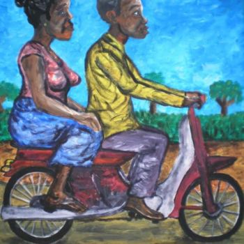 Pintura titulada "Motorradtaxi / Moto…" por Abdoul-Ganiou Dermani, Obra de arte original