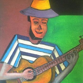Peinture intitulée "Gitarrist / Guitari…" par Abdoul-Ganiou Dermani, Œuvre d'art originale