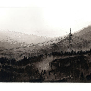 Printmaking titled ""Pylon"" by Dermot Ryan, Original Artwork, Etching