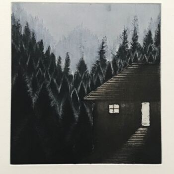 Printmaking titled ""Mountain Refuge"" by Dermot Ryan, Original Artwork, Etching