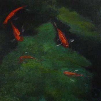 Painting titled "LES POISSONS ROUGES…" by Derrey, Original Artwork