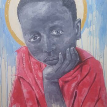 Картина под названием "The Boy In Red Shirt" - Derrick Okanta, Подлинное произведение искусства, Акрил