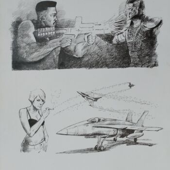 Рисунок под названием "Ice cold gun (MK sk…" - Déryck Maindron, Подлинное произведение искусства, Чернила
