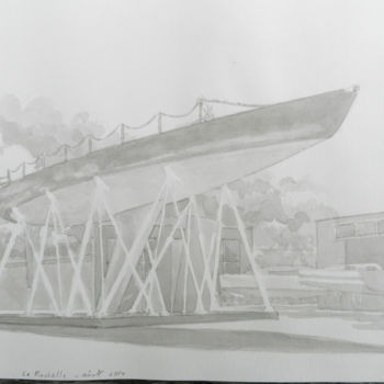 「bateau sur pied」というタイトルの絵画 Daniel Descampsによって, オリジナルのアートワーク, インク