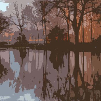 Arts numériques intitulée "Arbres, étang, refl…" par René Desenne, Œuvre d'art originale, Autre