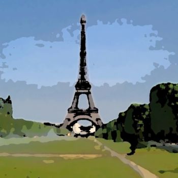 Digitale Kunst getiteld "Tour Eiffel, esquis…" door René Desenne, Origineel Kunstwerk, Anders