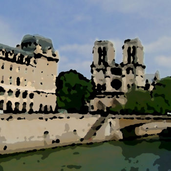 Arte digital titulada "Paris, la Seine et…" por René Desenne, Obra de arte original, Otro