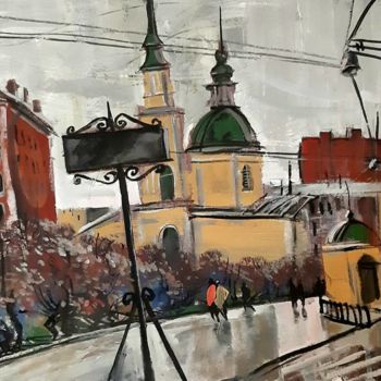 Painting titled "Серый день на Фонта…" by Aleksandr Kriukov, Original Artwork, Tempera