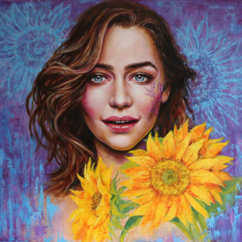 Peinture intitulée "Sunflowers. Portrai…" par Katerina Kariukova, Œuvre d'art originale, Huile