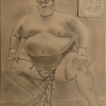 Drawing titled "Le Sumo" by Desnoyers, Original Artwork, Pencil