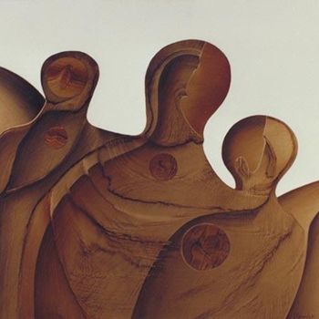 Painting titled "trois figures" by Guy Dessauges, Original Artwork, Oil