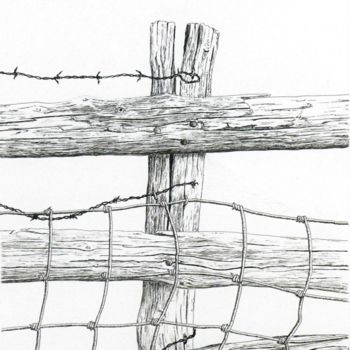 Dessin intitulée "Barrière triplée" par Pierre Fabry, Œuvre d'art originale, Encre
