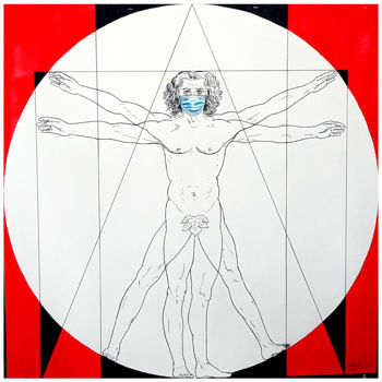 Σχέδιο με τίτλο "Homme de Vitruve" από Pierre Fabry, Αυθεντικά έργα τέχνης, Μελάνι