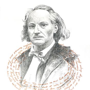 Zeichnungen mit dem Titel "Baudelaire" von Pierre Fabry, Original-Kunstwerk, Tinte