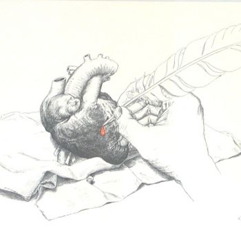 Tekening getiteld "Le coeur du poète" door Pierre Fabry, Origineel Kunstwerk, Inkt