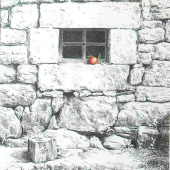 Dibujo titulada "Pomme à la fenêtre" por Pierre Fabry, Obra de arte original, Otro
