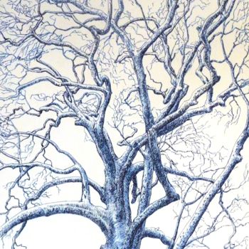 Drawing titled "arbre-bleu" by Pierre Fabry, Original Artwork, Ink