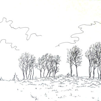 Dibujo titulada "Horizon-defeuillu" por Pierre Fabry, Obra de arte original, Tinta