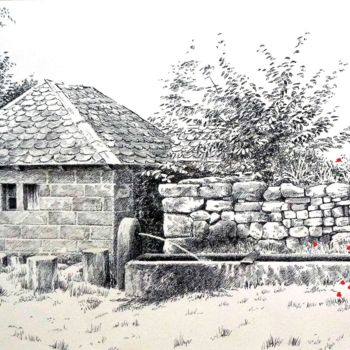 Drawing titled "Fontaine aux coquel…" by Pierre Fabry, Original Artwork, Ink