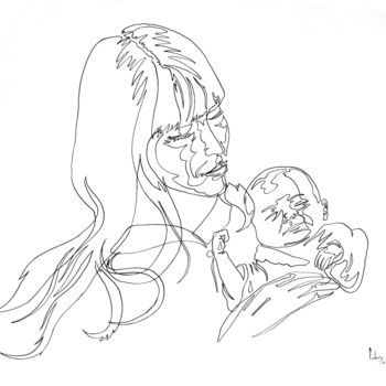 Dessin intitulée "Maternité" par Pierre Fabry, Œuvre d'art originale, Encre
