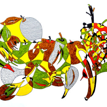 Drawing titled "salade-de-fruits" by Pierre Fabry, Original Artwork, Ink