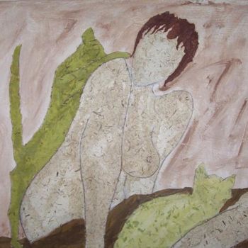 Pittura intitolato "Les chats verts" da R Devarrewaere, Opera d'arte originale