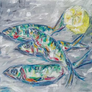 Pintura titulada "Les Sardines...à l'…" por R Devarrewaere, Obra de arte original, Oleo