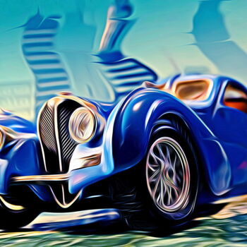 Digitale Kunst getiteld "Bugatti Type 57 - b…" door Deverviers, Origineel Kunstwerk, Digitaal Schilderwerk