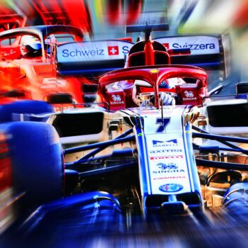 Digitale Kunst mit dem Titel "Raikkonen vs. Vettel" von Deverviers, Original-Kunstwerk, Fotomontage
