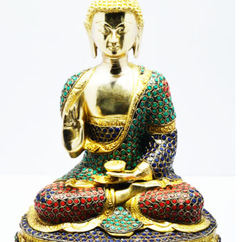 Sculpture titled "Beautiful Budha Med…" by Xavier, Original Artwork, Metals