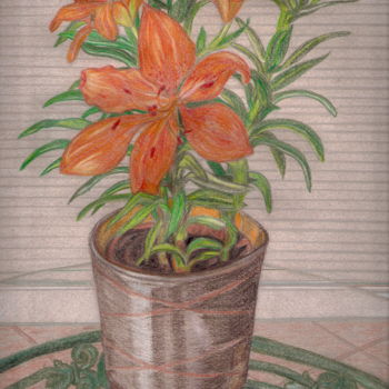 Drawing titled "FLOWER ON A GLASS T…" by Fiona Maude Malseed-Viollet, Original Artwork, Pencil Mounted on Other rigid panel
