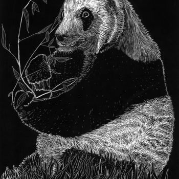 Printmaking titled "Panda" by Fiona Maude Malseed-Viollet, Original Artwork, Etching Mounted on Other rigid panel